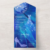 Discobal, Stiletto & baljurk Blauw Quinceañera All In One Uitnodiging (Binnen)