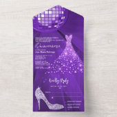 Discobal, Stiletto, baljurk Paarse Quinceañera All In One Uitnodiging (Binnen)