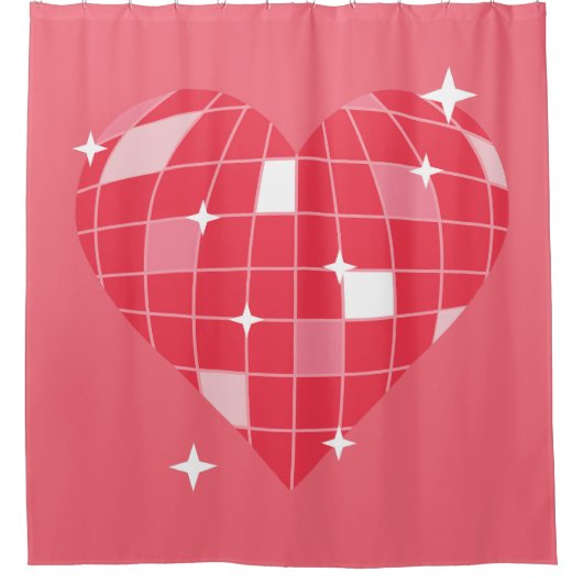Discobal valentijn 1970 roze hart douchegordijn (Voorkant)