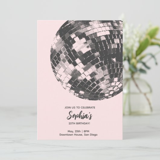 Discobal Verjaardag Uitnodiging Retro Groovy Disco (Staand voorkant)