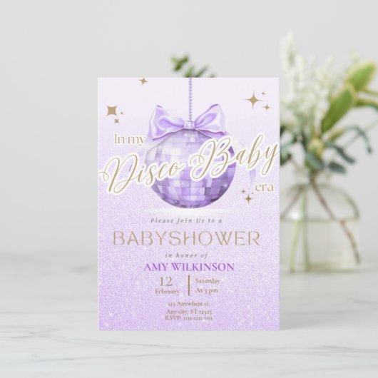 Discoball Babyshower uitnodiging (Staand voorkant)