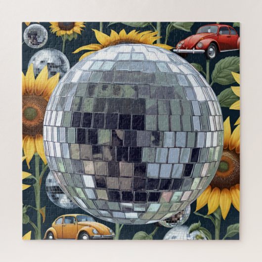 Discoballen en zonnebloemen met  bugs legpuzzel (Verticaal)