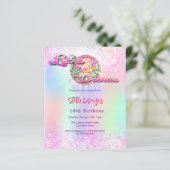 Discodans roze holografische verjaardagsuitnodigin (Staand voorkant)