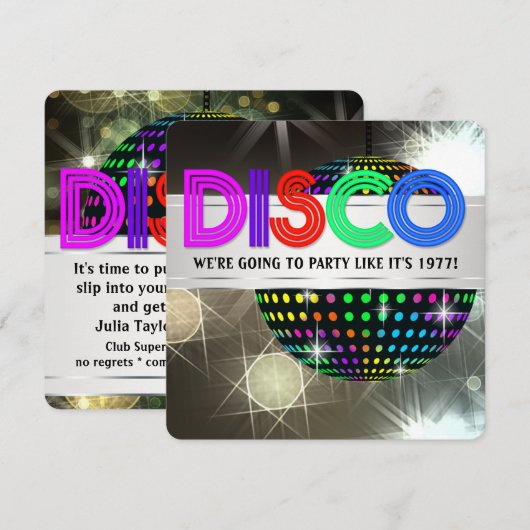 Discodansfeest Kaart (Voorkant / Achterkant)