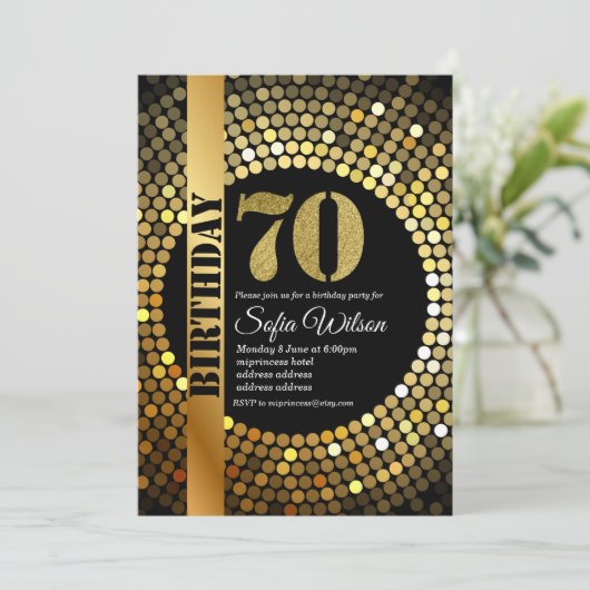 Discofeest, goud, 70s, verjaardagsfeest kaart (Staand voorkant)