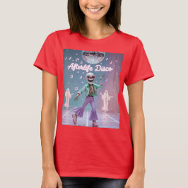 Discofeest na de dood met groovy skelet in pastel t-shirt