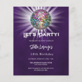 Discofeest paarse verjaardagsuitnodiging (Voorkant)