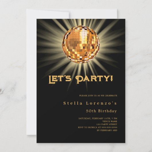 Discofeest zwart gouden verjaardag kaart (Voorkant)