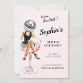 Discomeisje in Martini Glass verjaardagsuitnodigin Kaart (Voorkant)