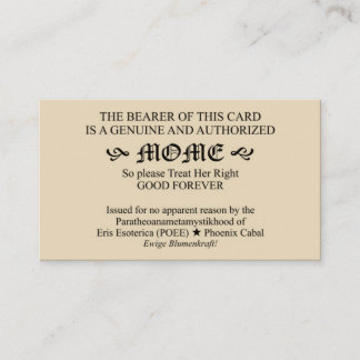 Discordian Mome Card (Dames versie van paus-kaart) Visitekaartje