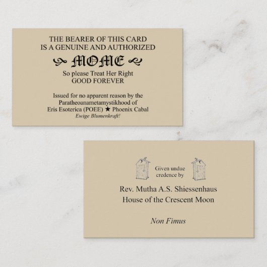 Discordian Mome Card (Dames versie van paus-kaart) Visitekaartje (Voorkant / Achterkant)