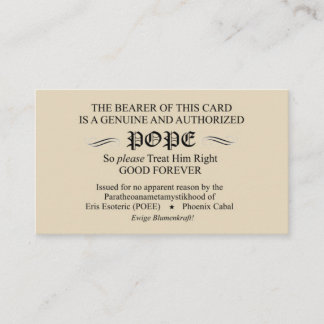 Discordian Pope Card (Phoenix Cabal versie) Visitekaartje