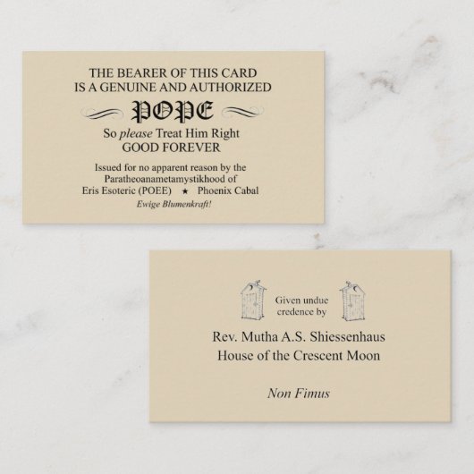 Discordian Pope Card (Phoenix Cabal versie) Visitekaartje (Voorkant / Achterkant)