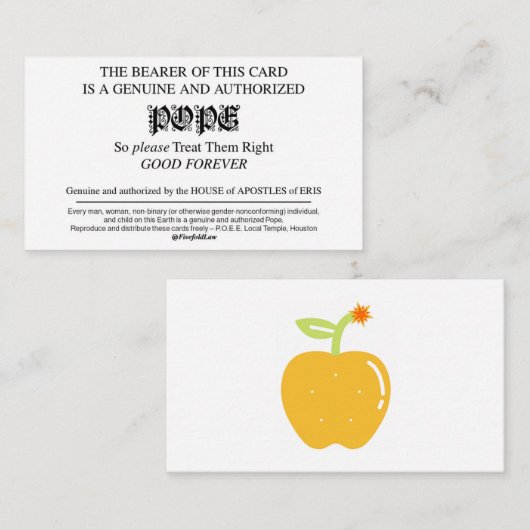 Discordian Pope-kaarten Visitekaartje (Voorkant / Achterkant)