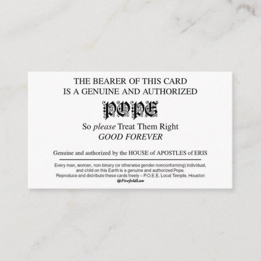 Discordian Pope-kaarten Visitekaartje (Voorkant)