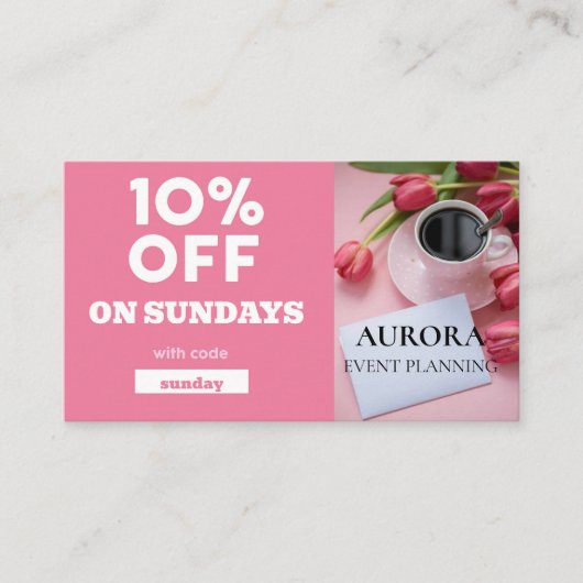 Discount voor planning van gebeurtenissen visitekaartje (Voorkant)