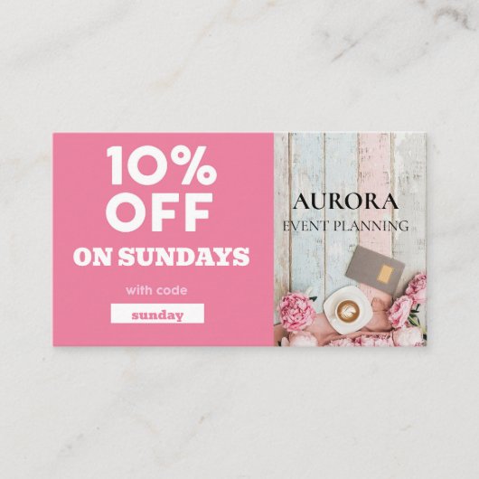 Discount voor planning van gebeurtenissen visitekaartje (Voorkant)