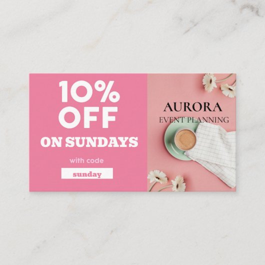 Discount voor planning van gebeurtenissen visitekaartje (Voorkant)