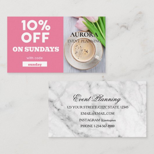 Discount voor planning van gebeurtenissen visitekaartje (Voorkant / Achterkant)