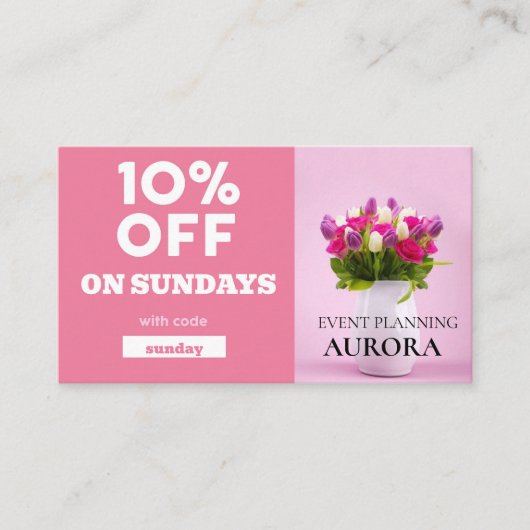 Discount voor planning van gebeurtenissen visitekaartje (Voorkant)