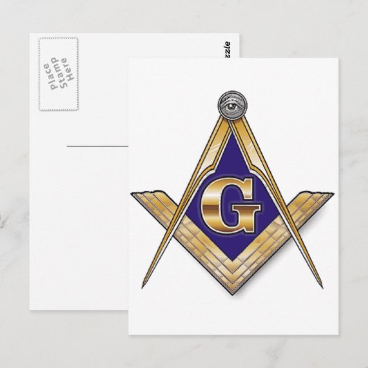 Discreet blauw vierkant & kompassen briefkaart (Voorkant / Achterkant)