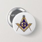 Discrete Blauwe Vierkant & Kompassen Ronde Button 5,7 Cm (Voorkant /achterkant)