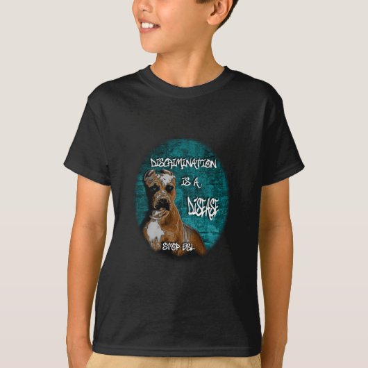 Discriminatie is een ziekte, Pitbull Anti-BSL T-shirt (Voorkant)
