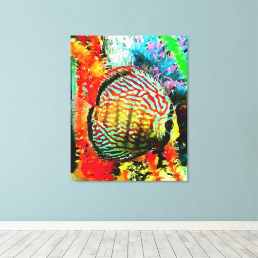 Discus aquarium vis canvas print (Insitu (Houten vloer))