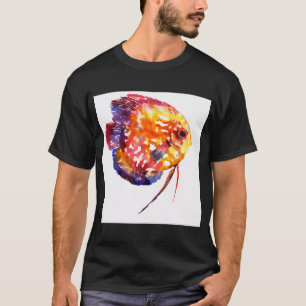 discus, regenboogkleuren, geel rood, blauw t-shirt
