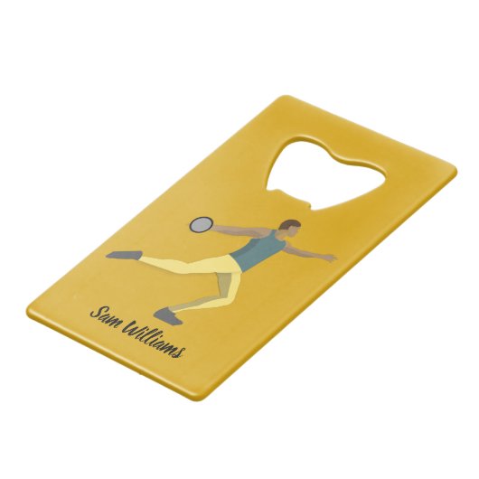 Discus Throwing Creditkaart Flessenopener (Voorkant Gekanteld)