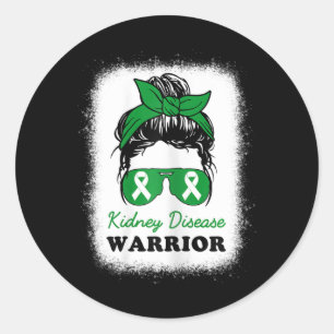 Disease Warrior Nierziekte Awareness Messy Bun Ronde Sticker