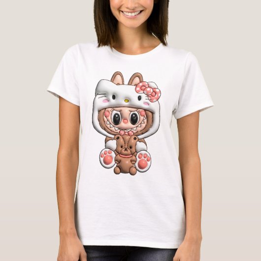 Diseño 3D Labubu con Hello Kitty T-shirt (Voorkant)