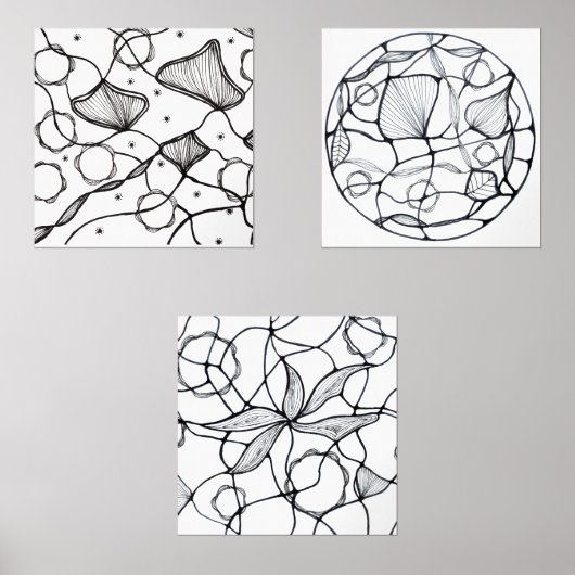 Diseño abstracto hecho a mano flores muurkunst sets (Voorkant)