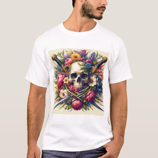 Diseño de Calaveras, Flores y Espadas T-shirt (Voorkant)