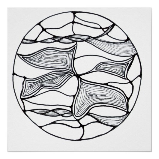 Diseño de flor abstracta en blanco y negro perfect poster (Voorkant)