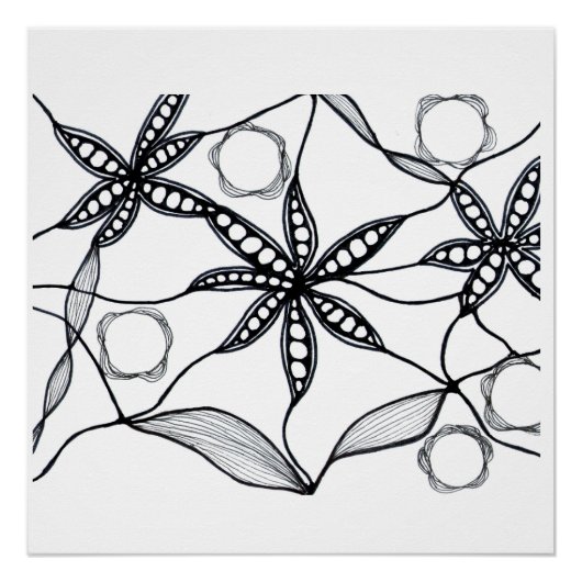 Diseño de flores abstractas en blanco y negro perfect poster (Voorkant)