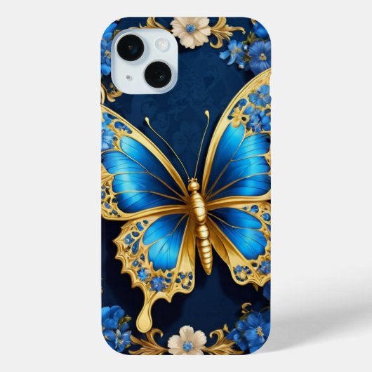 Diseño Elegante de Mariposa Dorada y Azul Case-Mate iPhone Case (Achterkant)
