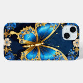 Diseño Elegante de Mariposa Dorada y Azul Case-Mate iPhone Case (Achterkant (horizontaal))