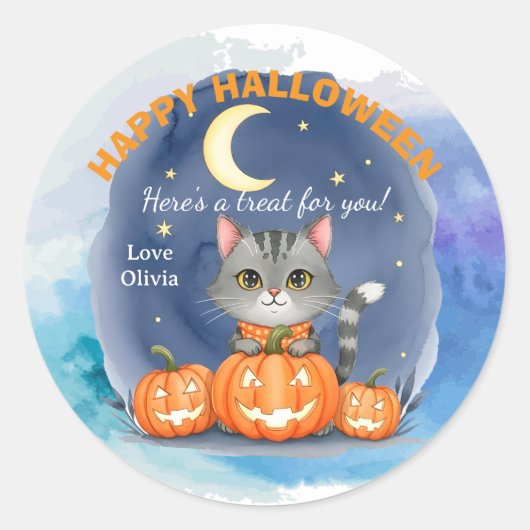Diseño halloween gato y calabazas personalizable ronde sticker (Voorkant)