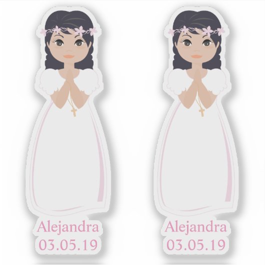 Diseño Romántico Comunión Niña con Orla Rosa Sticker (Voorkant)