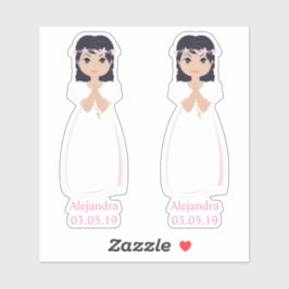Diseño Romántico Comunión Niña con Orla Rosa Sticker