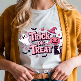 Diseño rosa de Halloween "Trick or Trea" Fantasma T-shirt
