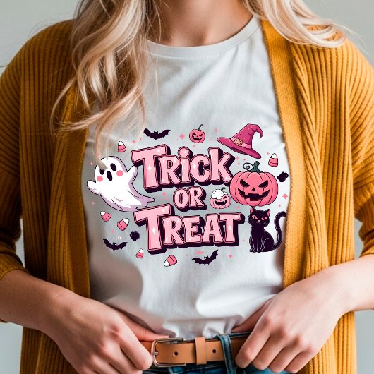 Diseño rosa de Halloween "Trick or Trea" Fantasma T-shirt