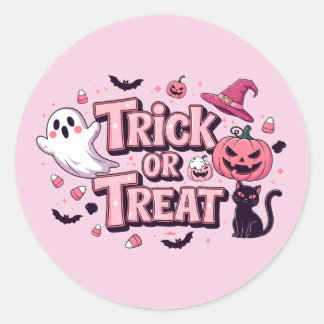 Diseño rosa de Halloween Trick or Treat Ronde Sticker