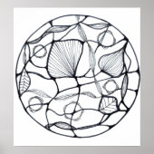 Diseño zen abstracto de hojas blanco y negro poster (Voorkant)