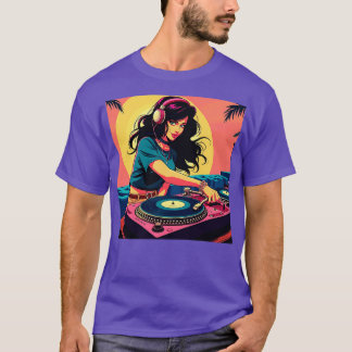 Diseo Retro DJ Mujer Msica Arte T-shirt