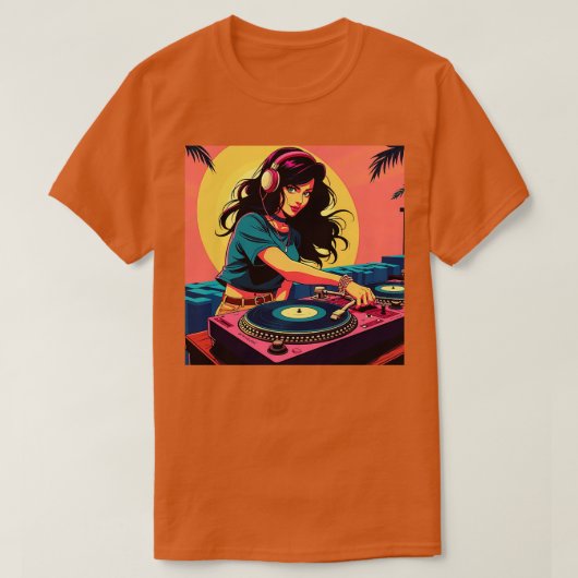 Diseo Retro DJ Mujer Msica Arte  T-shirt (Design voorkant)