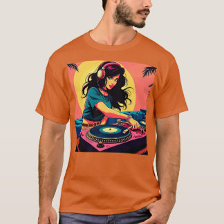Diseo Retro DJ Mujer Msica Arte T-shirt