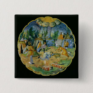 Dish die de bijeenkomst van manna afschildert vierkante button 5,1 cm