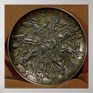Dish relief-decoratie met godin poster